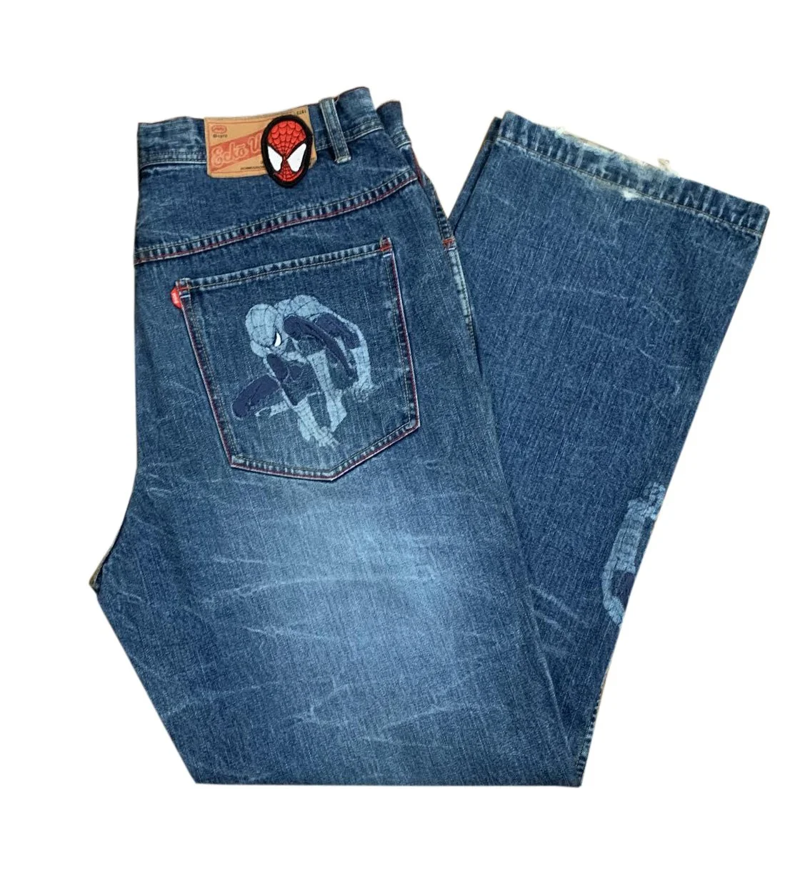 【263】ECKO UNLTD スパイダーマン 刺繍デニム 90sワイドジーンズ Ecko+unltd+jeans+spiderman+.